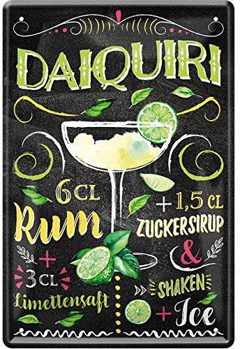 Tin Sign Blechschild 20x30 cm Rezept für Daiquiri Cocktail Longdrink Rum Bar Kneipe Disco Cafe Pub Wand Tafel Deko Schild Haus + Garten Party Küche