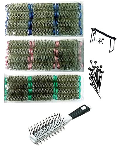 FP Drahtwickler-Set - Metallwickler - Borstenwickler - verschiedene Größen - Set nach Wahl (Set S - 36 Stck. + Bürste + Kosmetiktasche)