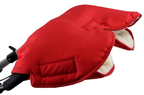 BAMBINIWELT Muff Handwärmer Handschuh für Kinderwagen Buggy mit Lammwolle für warme Hände universal UNI (rot)
