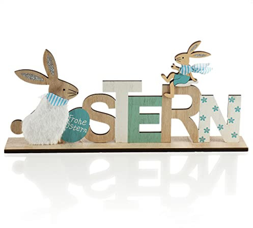com-four® Deko Aufsteller für Ostern - Schriftzug mit Osterhasen - Niedliche Osterdeko zum Hinstellen - Osterdekoration aus Holz
