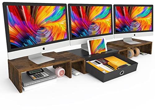 Soporte de monitor triple con cajón