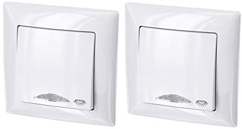 Pack de 2 pulsadores empotrados, símbolo de luz LED, abrazadera de enchufe, todo en uno, serie G1 blanco puro