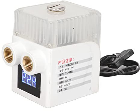 CCYLEZ Pompe de Refroidissement d'eau D'ordinateur, Pompe de Refroidisseur de PC DIY Ultra Silencieuse G1/4 Filetage 12V Connecteur 4 Broches 450L/H Affichage de la Température Pompe à Eau CPU(Blanc)