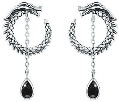 Boucles d'oreilles dragon Boucles d'oreilles goutte d'eau en argent sterling 925 Boucles d'oreilles dragon oxydées Boucles d'oreilles zircon hypoallergéniques Cadeaux pour femmes hommes