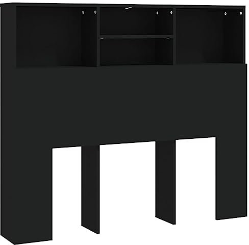 vidaXL Bett Kopfteil mit Ablagen und Regal - Wand-Kopfteil Bücherregal Betthaupt Schlafzimmer Schwarz 120x19x103,5cm