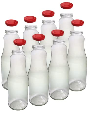 DIAH DO IT AT HOME 8 x Glass Jar Milk Bottle 1L KUBUS 1000ml with Lids - Drinkware Storage Milk Kefir Juice Wine Tincture Kombucha