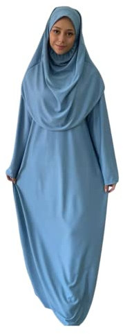 M'ABAYA ÉLÉGANCE PURE Gebetsset - 2 in 1 Kleid mit Kopftuch zum beten (Himmelblau)
