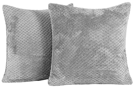 Brentfords Waffle Fleece Cushion Covers Set of 2 Plush Scatter Home Decor Pack 45 x 45 cm, 18 x 18 - Charcoal Grey