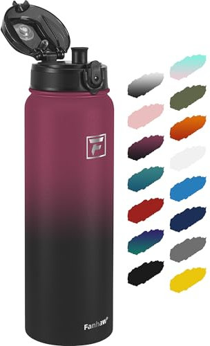 Fanhaw 1 L Insulated Stainless Steel Water Bottle with 1 Lid (Chug Lid) - For Kids, Women, Men | Leak & Sweat Proof with Anti-Dust Lid (Red Black)