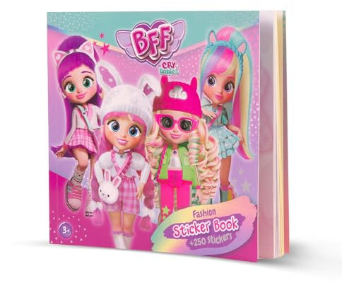BFF BY BEBÉS LLORONES Notizbuch mit modischem Design / + 250 Aufkleber für einzigartige Stile, inklusive 10 Aufkleberseiten und 24 Figuren zum Anziehen, optimales Geschenk für Jungen und Mädchen +3