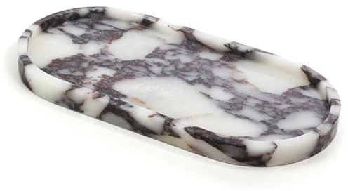 Modern 100% Natural Luxury Calaccata Viola Marble Small Tray Hand Towel Tray Holder Organizer for Disposable Paper Napkins, Jewelry, Makeup - Bathroom Vanity Sink Comestic Holder Bathtub Organizer