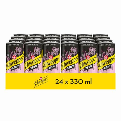 Schweppes Tónica Pink Zero con Sabor a Grosella, Sin Azúcar ni Calorías - Lata, Pack 24 x 33 cl