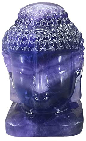 Natural Crystal Rough Natural Crystal Carving Buddha Head Statues Blue Fluorite Crafts Rustic Spiritual Zen Buddha Head Figurine Calming Statue, 3.4 QINTINYIN