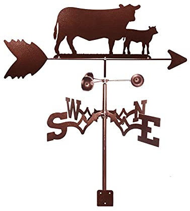 Kuh-Silhouette-Wetterfahne, Windrichtungsanzeiger, Wetterfahne, Kreative Kuh-Skulpturen, Metallprodukte, Edelstahl-Wetterhahn, Messwerkzeug Mit Montagehalterung
