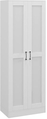 HOMCOM Armoire 2 Portes Meuble de Rangement avec 4 étagères, Style Contemporain, multifonctionnelle pour Chambre, Bureau, Cuisine, 60L x 36,5l x 175H cm, Blanc