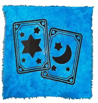 THE ART BOX Altar-Tischdecke, Tarot-Matte, Hexerei-Zubehör – 91,4 x 91,4 cm, quadratisches Alter, Wicca, spirituelles, himmlisches Alter, heidnisches Tuch mit Fransen (Stern-Mond-Karten, Blau)