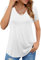 Beluring Camiseta de verano para mujer, manga corta, elegante, cuello de pico, camiseta larga, túnica básica, Blanco, XXL