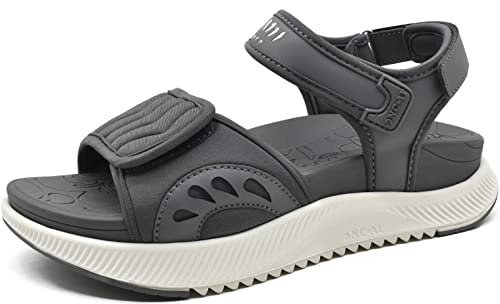 ONCAI Trekking Sandali Donne,Arco Supporto Hiking Sandals con Ortopedico Outdoor Poggiapiedi per Fasciite Plantare, Acqua Piattaforma Sportivi Slides con 3 Cinghia Regolabile Grigio/Bianco Taglia 39