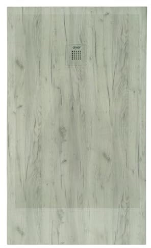 ONDÉE - Ricevitore Rettangolare NOLA3 - Antiscivolo - Texture Imitazione Pietra - Griglia di Scarico - Tagliabile - Antibatterico - Extra Piatto - con Piletta - 90x100cm - Natura Legno