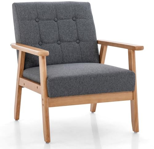 COSTWAY Sessel Wohnzimmer, gepolsterter Loungesessel, bis 150 kg, moderner Akzentstuhl mit Holzbeinen & Armlehnen, Cocktailsessel Polstersessel für Schlafzimmer Büro, 72 x 65 x 76 cm, Grau
