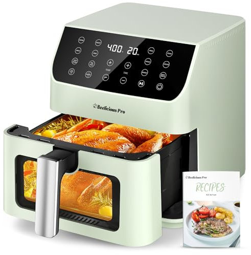 Beelicious® Friggitrice ad aria grande 5.8QT, friggitrice digitale 12 in 1 con finestra trasparente, più di 40 ricette, tecnologia di blocco del gusto, promemoria agitazione, compatto, silenzioso,