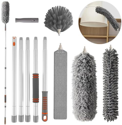 Jubor Plumero Telescópico, Plumero de Microfibra con Mango Telescópico de Aluminio 230cm, Duster Limpieza Lavable para Techo, Muebles, Ventiladores, Telarañas, Persianas