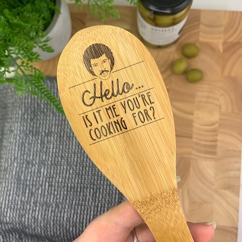 eBuyGB Engraved Hello, is It Me You're Cooking for? Wooden Spoon - Funny Quirky Novelty Kitchen Gifts for Baking Fan - Cooking Gadgets - 30cm / 12