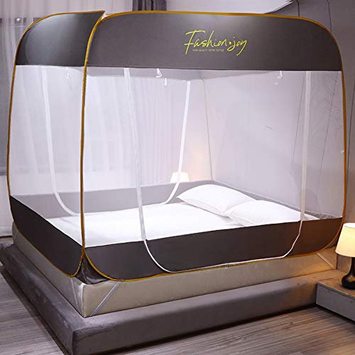 Moskitonetz, Betthimmel, Camping, doppelt, tragbar, für Reisen, Zuhause, Anti-Moskito-Zelt, faltbar, Pop-Up-Moskitonetz für Bettnetze, grau, 1,5 x 2,0 m