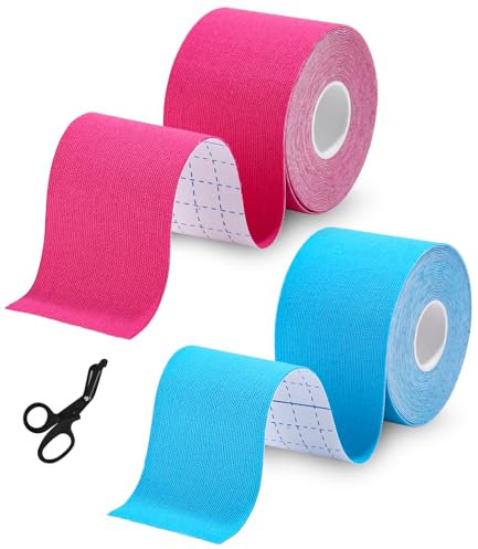 TIDEVAN 2 Rollen Kinesiologie Tape, Kinesiotapes Medizinisches Tape, Physio Tape Wasserfestes & Elastisches Hautfreundlich Kinesio Tapes für Knieschmerzen,Ellenbogen und Schulter, Blau +Pink(5cm x 5m)