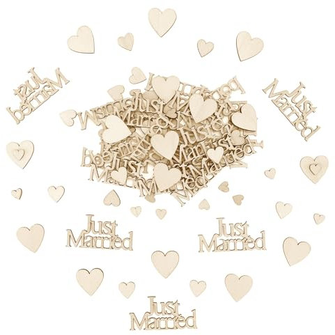 ParPix 80 Stück Holz Konfetti Hochzeit Deko, Tischdeko Hochzeit, Herz Streudeko Hochzeit, Just Married Hochzeit Konfetti, Hochzeitsdeko Tisch, Holzherzen Deko Hochzeit, Hochzeit Tischdeko