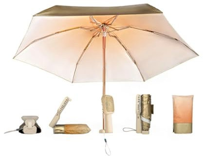 WRIBZD Paraguas con ventilador para hombres y mujeres, protección solar, ventilador de refrigeración de dos velocidades para exteriores, sombrilla de playa para verano, ventilador de bloqueo de