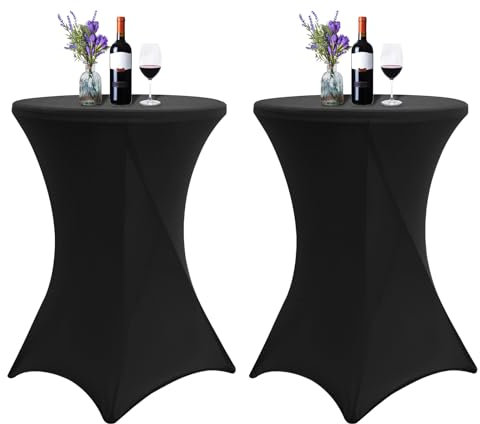 FXKS 2er-Set Stretch Stehtisch Husse für Bistrotisch Ø 80-85 cm Verstärkung im Fußbereich Spandex Stretch Cocktail Tischdecke, Stretch-Husse Hussen für Hochzeit Events Stehtische(Schwarzer 80x110cm)