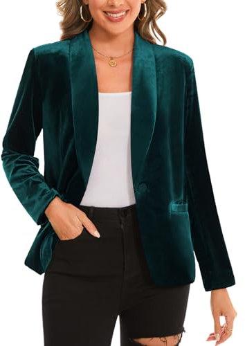 MINTLIMIT V-Neck Shawl Collar Velvet Long Sleeve Ladies Blazers One Button Jacket Suits with Pockets Daily Job Outerwear Proms Wedding (Green M)