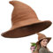 Boyiee Gestrickt Hexe Hut Breitkrempe Gestrickte Mütze Halloween Hexenhut Faltbare Zipfelmütze für Damen Halloween Cosplay Kostüm Maskerade Zubehör(Karamell)