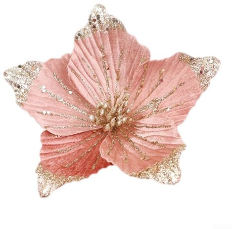 Fiore di stoffa splendidamente realizzato con paillettes per decorazioni natalizie (rosa)