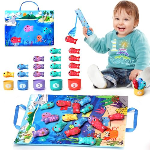 Montessori Spielzeug ab 1 2 Jahr Baby, Angelspiel Geschenke für 1 2 3 Jahre Mädchen Jungs Kinderspielzeug ab 6 8 18 Monate Geschenk Fische Angeln Spiel Babyspielzeug Lernspielzeug Motorik Kinderspiele