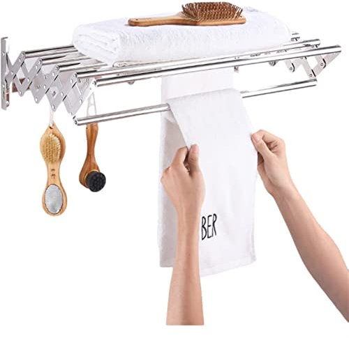 Tendedero plegable para colgar en la pared, tendedero, toallero, perchero, tendedero retráctil, tendedero con ganchos, organizador de lavandería para espacios pequeños