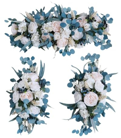 Amagogo 3 Pieces Wedding Arch Flowers Wedding Welcome Sign Decoration Artificial Flower for Reception Valentines Day Bridal Shower