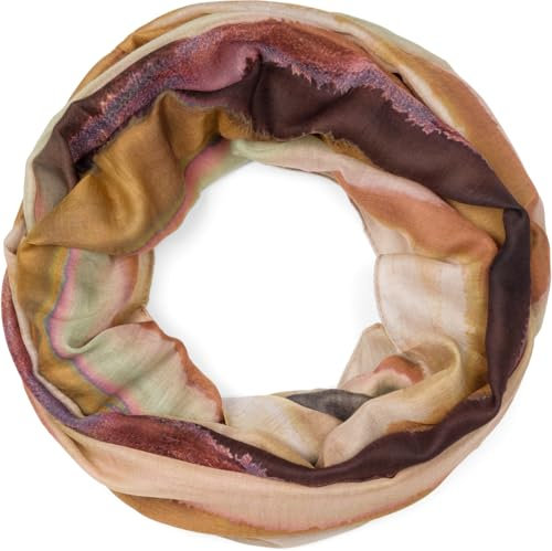 styleBREAKER Damen Loop Schal mit elegantem Aquarell-Farbverlauf, Leichter und weicher Schlauchschal, mehrfarbig 01017163, Farbe:Curry-Braun