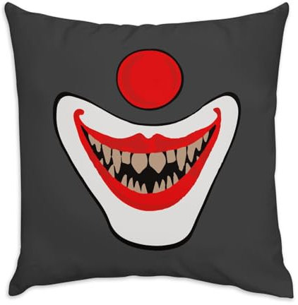 Kissen aus schwarzem Samt – Diabolisches Clown Monster Halloween Angst Horror – 40 x 40 cm – samtige Haptik – Bezug und Kissen enthalten