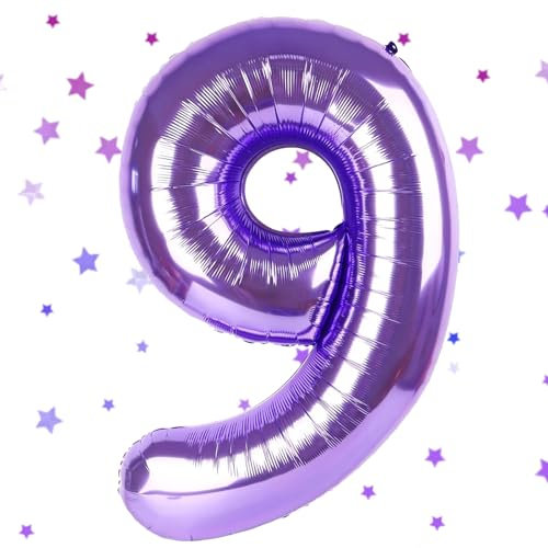 UDRKFOPK Zahlen Luftballon Lila,Lila Luftballon 9, 40 Zoll Lila Folienballon 9,101cm Lila Zahlenballon 9 Helium Ballon Luftballon 9 Geburtstag für 9 Jahre Geburtstagsdeko Kinder Mädchen Junge