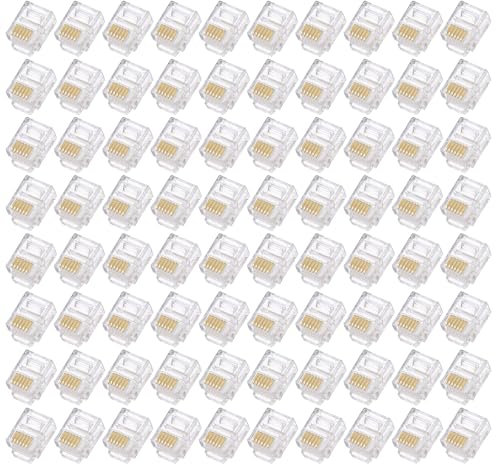 uxcell Telephone Modular Plug Male RJ11/RJ12 Connectors, Copper Core 6P6C Clear 80pcs