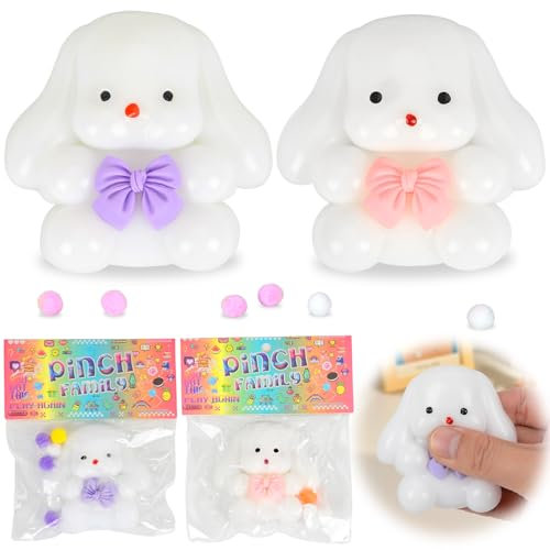 2 Stück Taba Squishy Toy Fufu Kawaii Bunny Squeeze Toy, Ostergeschenke für Kinder Anti Stress Spielzeug, Kreatives Kaninchen Stress Spielzeug, Ostern Hase Squeeze Fidget