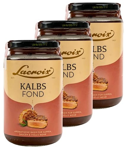 3er Pack Kalbsfond 400 ml im Glas auf Kalbsbasis als Geschmacksboost für herzhafte Fleischgerichte und feine Saucen - Kalbsfond als Basis für Suppen und Saucen