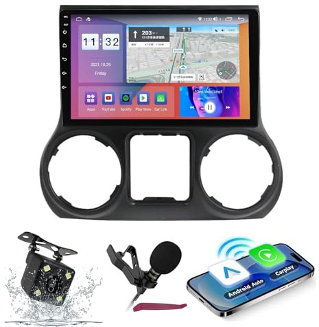 PLKEQS Android 14 Car Stereo Navi pour J-EEP Wrangler (2011-2016) 9 QLED Écran Voiture Radio avec sans Fil Carplay Android Voiture GPS Navigation avec Bluetooth5.0 HiFi FM 5G-WiFi SWC RDS MIC,M600s