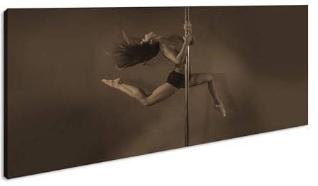 Kraftvoller Sprung im Spiel aus Licht, Farbe und Bewegung Panorama 80x40cm Effekt:Sepia XXL Kunstdruck Motiv auf Holzrahmen/Leinwandbild/Wandbild/Wohnzimmer Dekoration