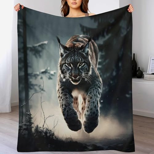 PPZYY Luchs Decke, Flannel Tagesdecke Couchdecke Sesseldecke Wohndecke Vier Jahreszeiten Kuscheldecke Sofadecke (100×130cm)