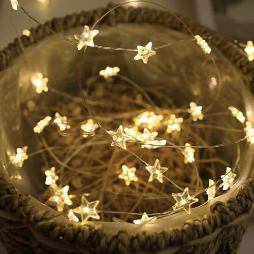 Sunshine smile Stern Lichterkette,2M 20LED Lichterkette Stern Strom,Lichterkette Kinderzimmer Batterie,LED Dekolicherkette für Innenbeleuchtung im Freien,Schlafzimmer,Hochzeit,Geburtstag