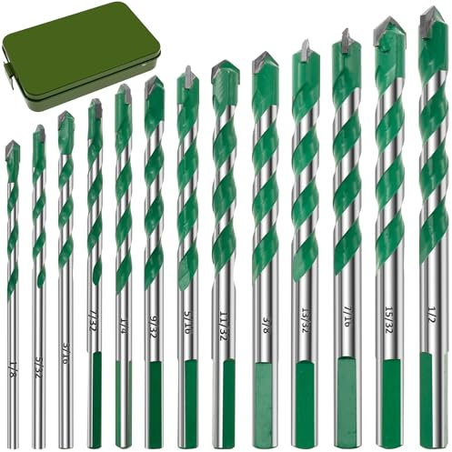 13Pcs Drill Bit Set with Size 1/8''-1/2 Twist Masonry Screwdriver Bit Accurate and Faster Hammer Drilling for Hardened Metal Stainless Steel Cast Iron