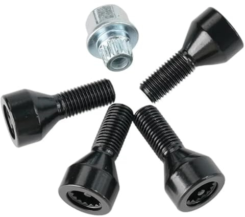 Radschrauben,Radbolzen,Radmuttern Passend für BMW MINI R50 mit 25 schwarzen Alufelgen-Sicherungsschrauben, Radmuttern + Schlüssel(M14x1.25)